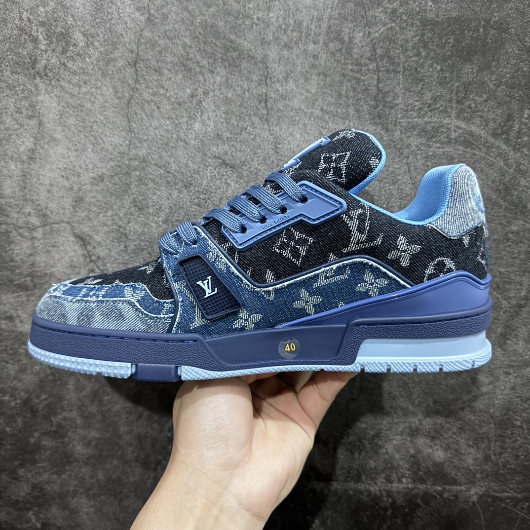 Glue-free top-grade gift box, wordless version, in stock, available for pick-up on the same day, LV Trainer series high-end sports shoes, new blue denim