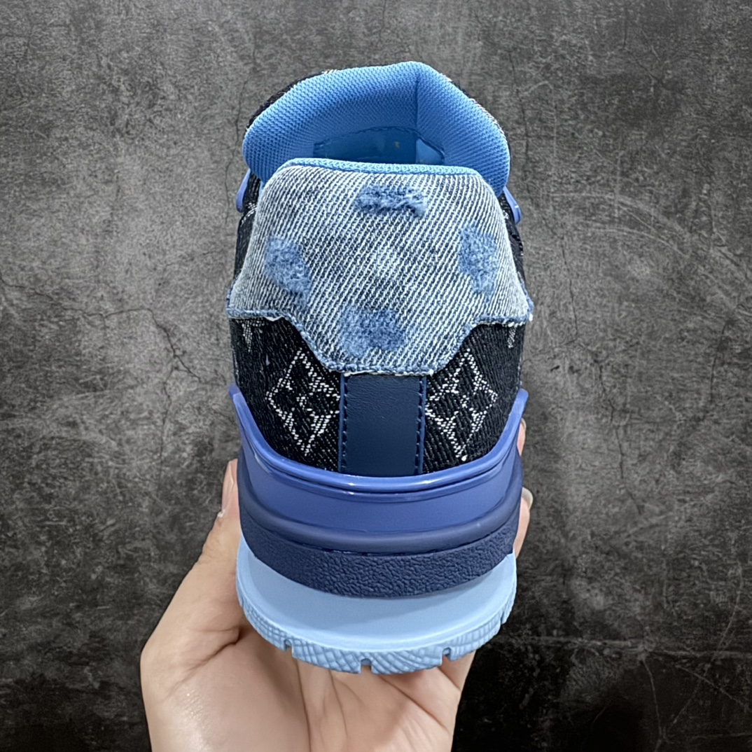 Glue-free top-grade gift box, wordless version, in stock, available for pick-up on the same day, LV Trainer series high-end sports shoes, new blue denim