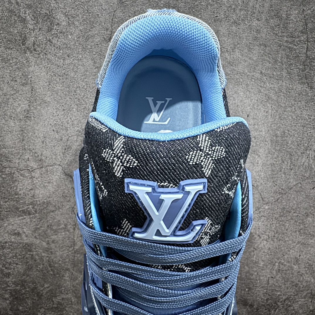 Glue-free top-grade gift box, wordless version, in stock, available for pick-up on the same day, LV Trainer series high-end sports shoes, new blue denim