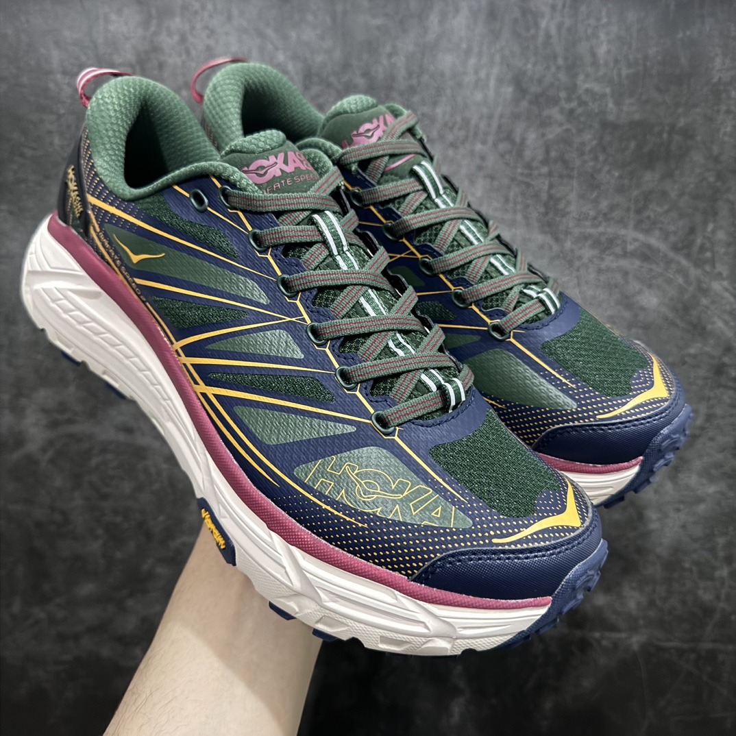 图片[2]-【绿X版】HOKA ONE ONE Mafate Speed 2 Low 玛法特2代系列低帮轻量户外越野休闲运动慢跑鞋n上脚赞到报爆 轻盈舒适n鞋面采用超轻的无缝架构轻薄的TPU贴在透气的鞋面材料上减轻重量同时也保证了支撑性鞋底采用滚动平衡技术 引导跑者回归自然步态祖传的神奇EVA材质中底依旧是一如既往地表现优秀 能提供充足的缓震 作为HOKA家的越野跑鞋 VIBRAM 橡胶大底也是必不可少的 即便在复杂湿滑的地形 依旧能有良好的抓地力及稳定性 鞋带采用了弹性不易松脱的扁宽弹性鞋带 前掌与中掌部分也进行了加宽 也更加适合亚洲人的脚型 是一款十分全面且足够强悍的户外硬核越野鞋日常搭配的话短裤是基本不挑 阔腿裤 工装裤以及各种长筒牛仔裤都可以SIZE：36 36.5 37.5 38 38.5 39 40 40.5 41 42 42.5 43 44 44.5 45-莆田鞋批发中心