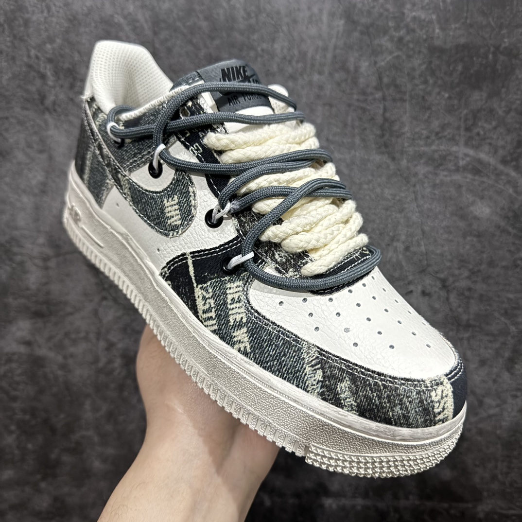 AirForce1Low07米白黑牛仔绑带原楦头原纸板打造纯正低帮空军版型专注外贸渠道全掌内置蜂窝气垫原