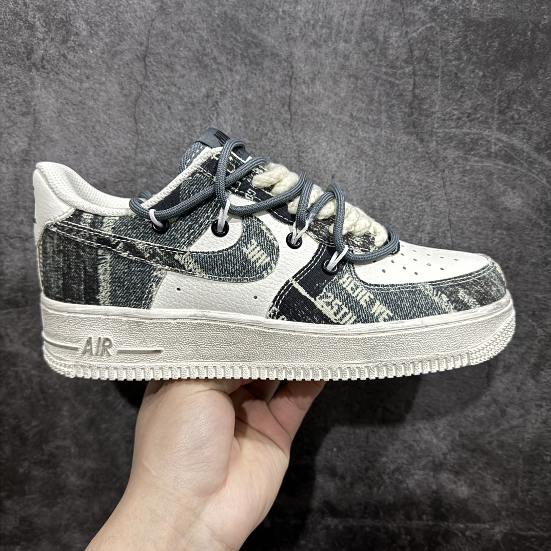 AirForce1Low07米白黑牛仔绑带原楦头原纸板打造纯正低帮空军版型专注外贸渠道全掌内置蜂窝气垫原