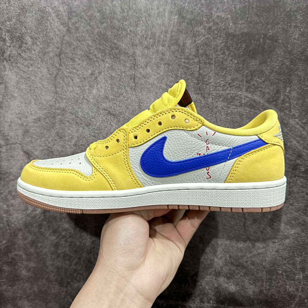 GS尺寸纯原TravisScottxAirJordanAJ1LowOGSPTS联名倒钩8.0低帮黄蓝色D