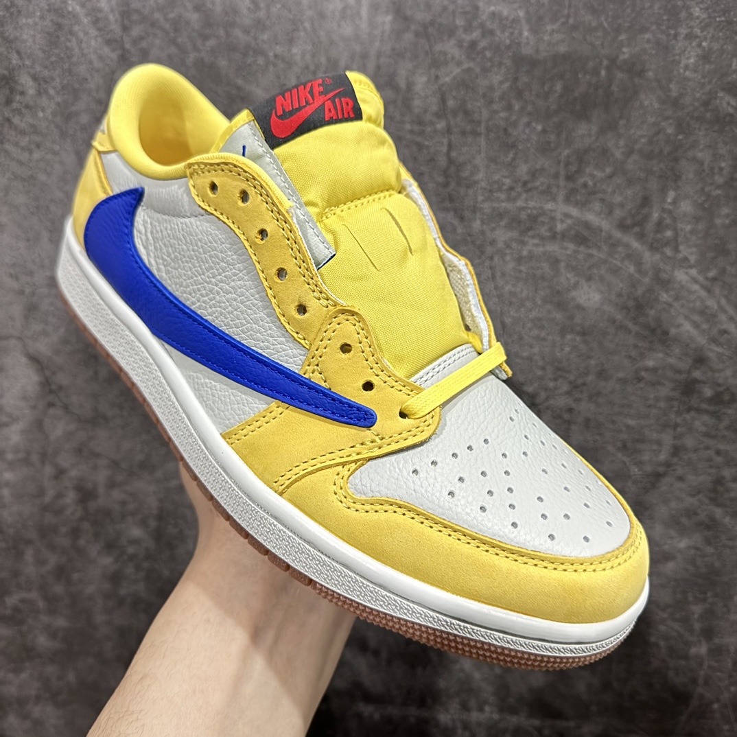 GS尺寸纯原TravisScottxAirJordanAJ1LowOGSPTS联名倒钩8.0低帮黄蓝色D