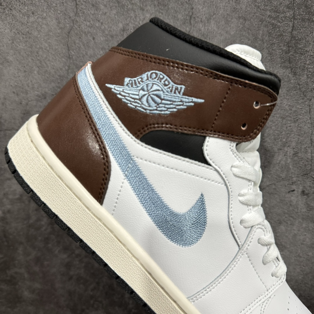 AirJordanAJ1Mid中帮白棕FQ8162-142原厂内置全掌气垫A模大底头层小牛皮鞋舌AJ原厂