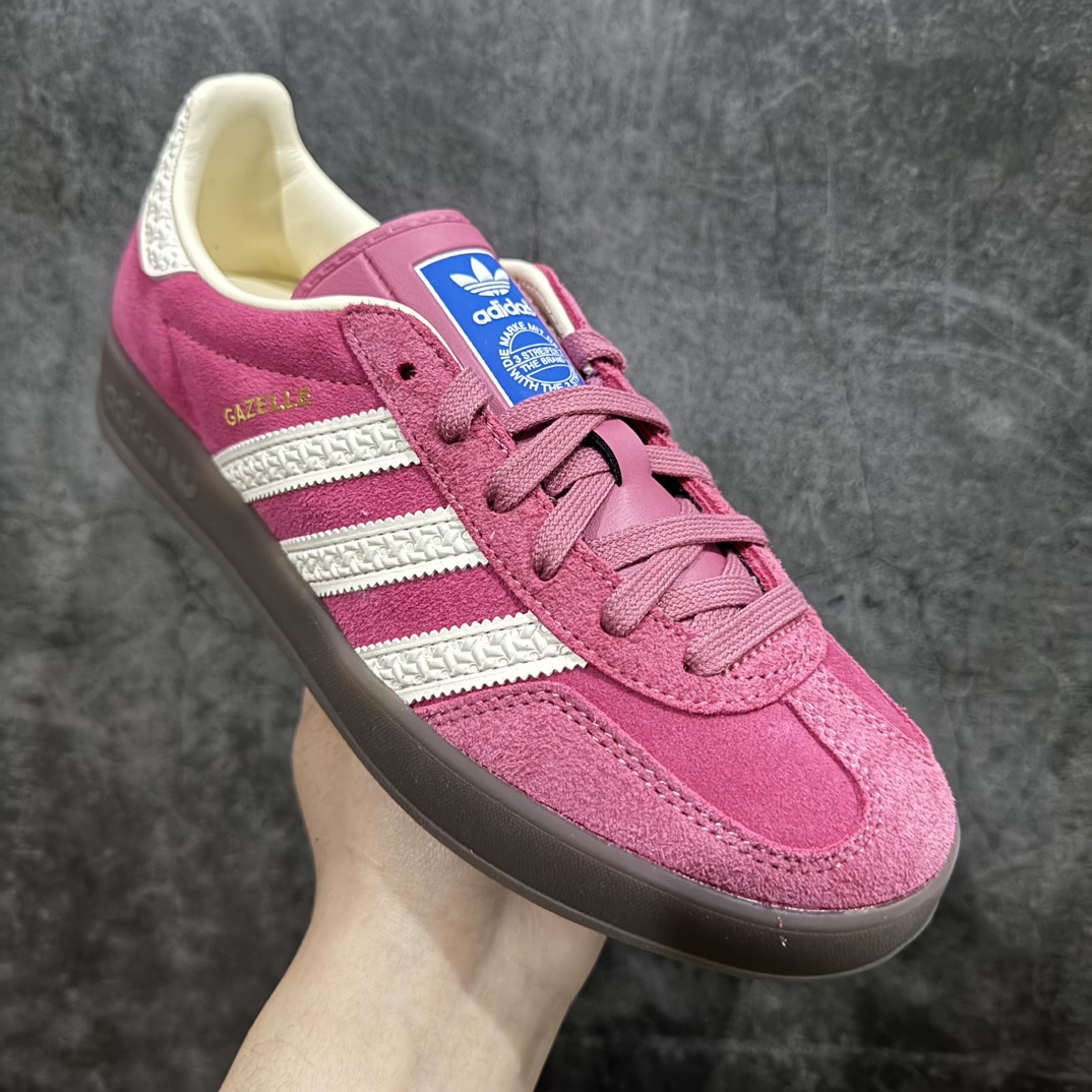 纯原版AdidasOriginalsGazelleIndoor防滑低帮T头德训鞋GZ复古系列白粉红草莓熊