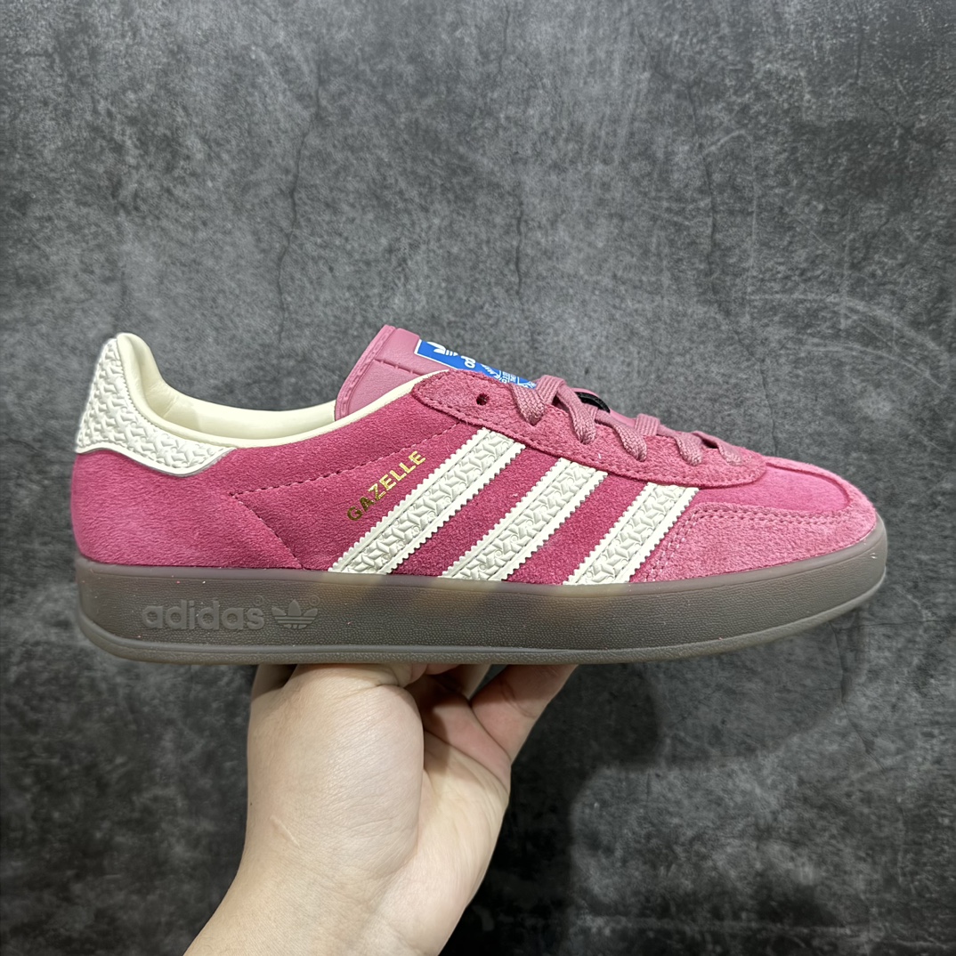 纯原版AdidasOriginalsGazelleIndoor防滑低帮T头德训鞋GZ复古系列白粉红草莓熊