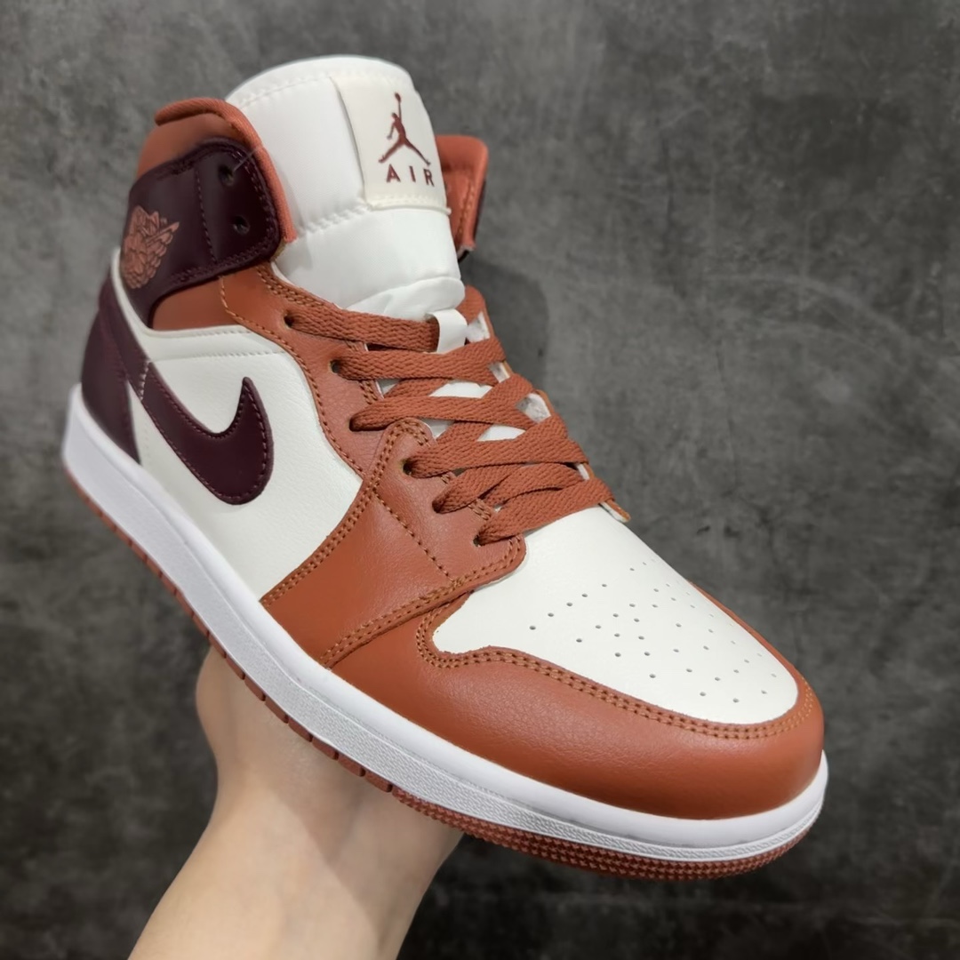 AirJordanAJ1Mid中帮白黑红BQ6472-200原厂内置全掌气垫A模大底头层小牛皮鞋舌AJ原