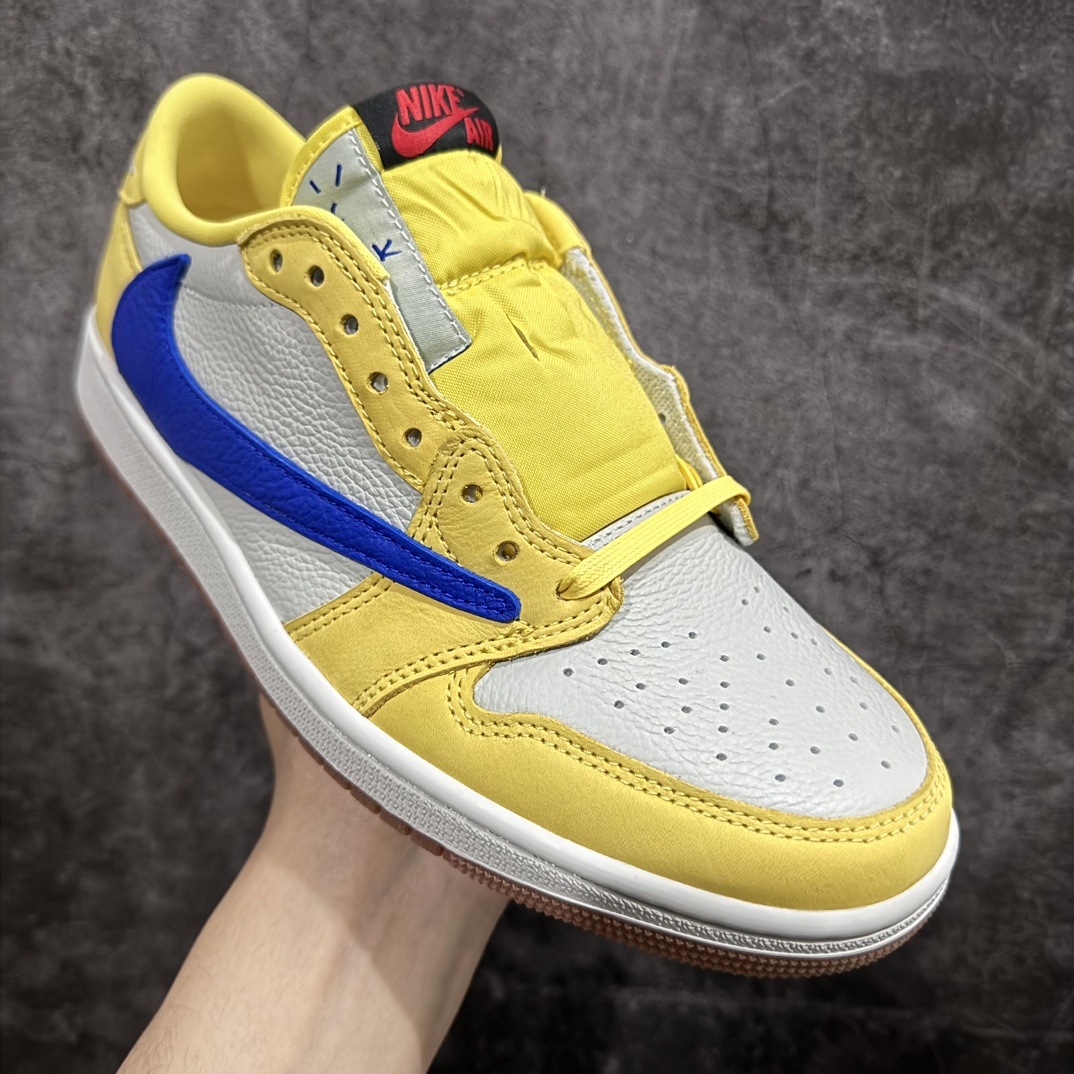 Y3版本TravisScottxAirJordanAJ1LowOGSPTS联名倒钩7.0低帮黄蓝色DZ4