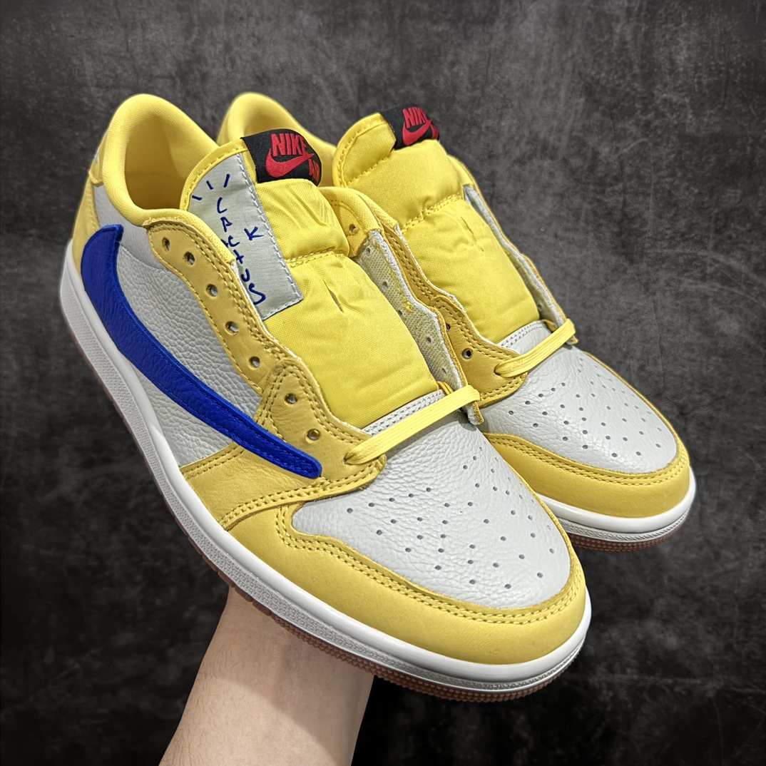 【Y3版本】Travis Scott x Air Jordan AJ1 Low OG SP TS联名倒钩7.0低帮 黄蓝色 DZ4137-700nn全新版本出货 巅峰品质 天花板级别n细节改进版 实拍所见即所得 自行揣摩n此版在各大纯原阵营中 绝对是Top级别的存在‼️n实物过于完美 高端零售主推版本 关键价格也不杀猪💪🏻nn纯原第一梯队版本 细节均没毛病 品质自观实拍👇🏻n所有皮料均来自原厂 所有细节均多次校对n针车效果同步原鞋 刺绣拉到原厂定做n原楦原纸板开发 后跟弧度收口自然不对折极致一眼正品既视感 进口玻璃冲刀皮料裁剪零毛边承诺百分百一致原鞋 鞋面清洁度最高 QC检验标准 控制溢胶 鞋盒、防尘纸 配件鞋带 均采购来自原厂 尺码：36-48.5 编码：T1450480-鞋库