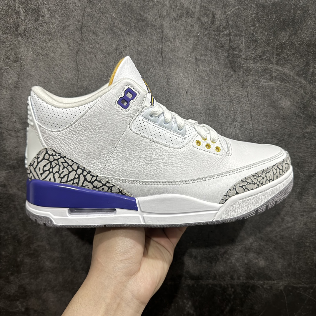 纯原版本AirJordan3AJ3白灰紫湖人紫金爆裂纹复古中帮869802-907全套原纸板楦头开发原厂