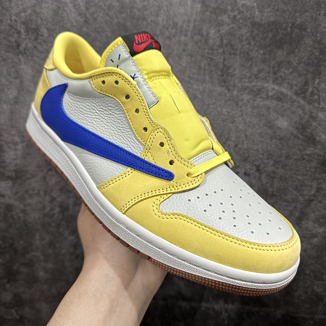 纯原版本TravisScottxAirJordanAJ1LowOGSPTS联名倒钩7.0低帮黄蓝色DZ4