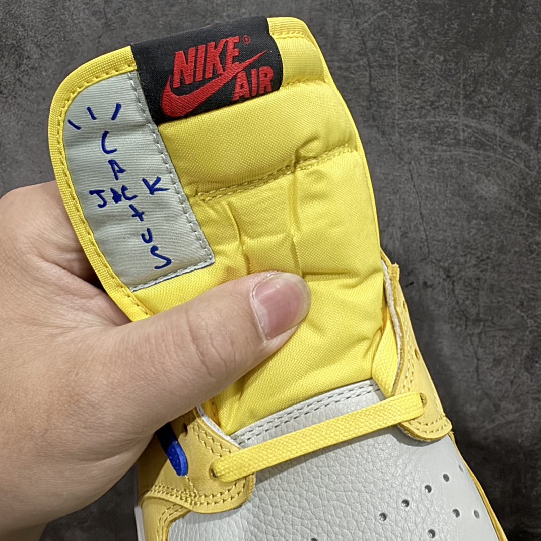 纯原版本TravisScottxAirJordanAJ1LowOGSPTS联名倒钩7.0低帮黄蓝色DZ4