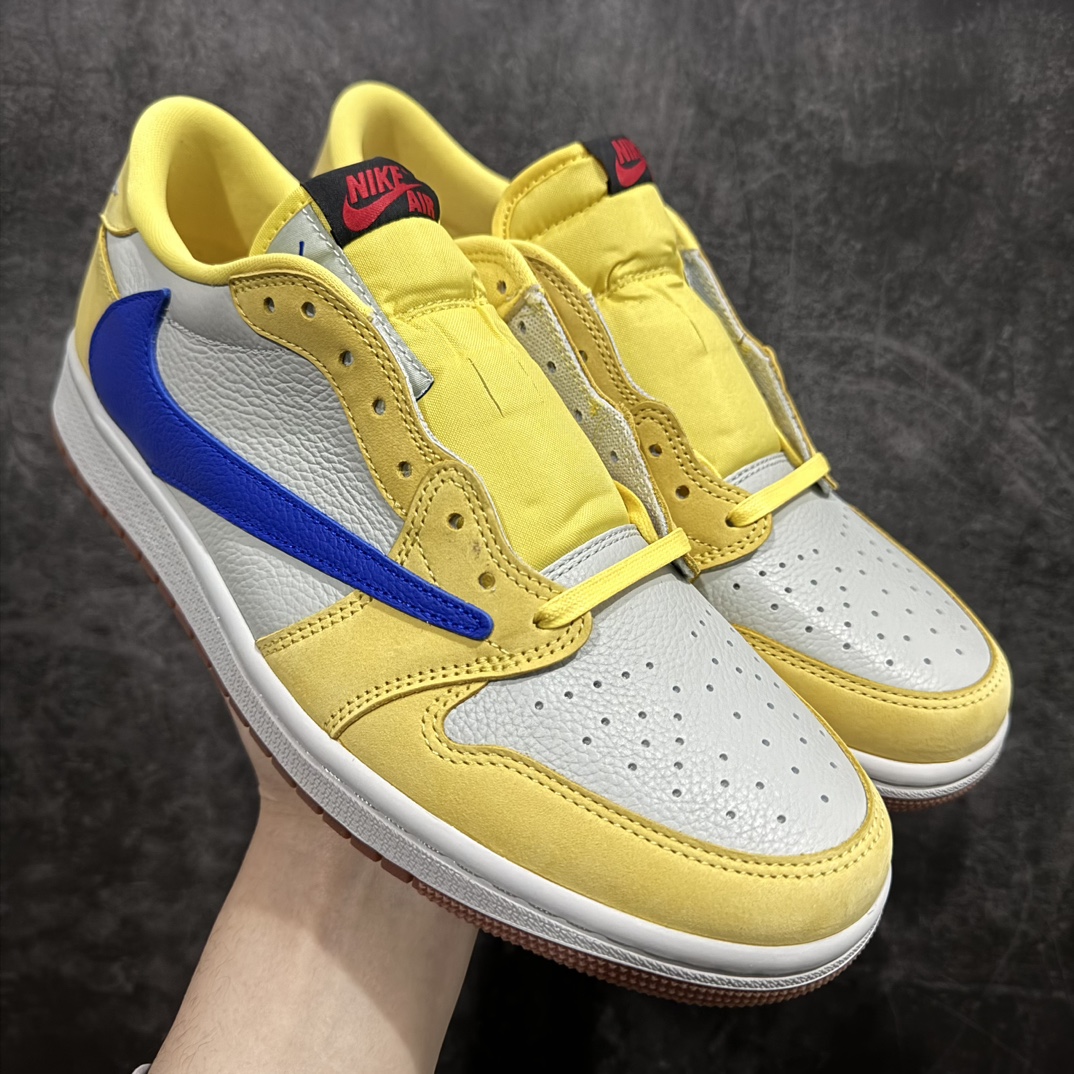 纯原版本TravisScottxAirJordanAJ1LowOGSPTS联名倒钩7.0低帮黄蓝色DZ4