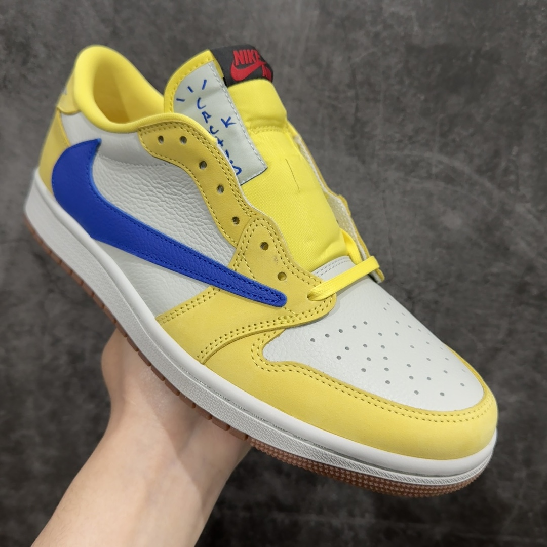 纯原版本TravisScottxAirJordanAJ1LowOGSPTS联名倒钩7.0低帮黄蓝色DZ4