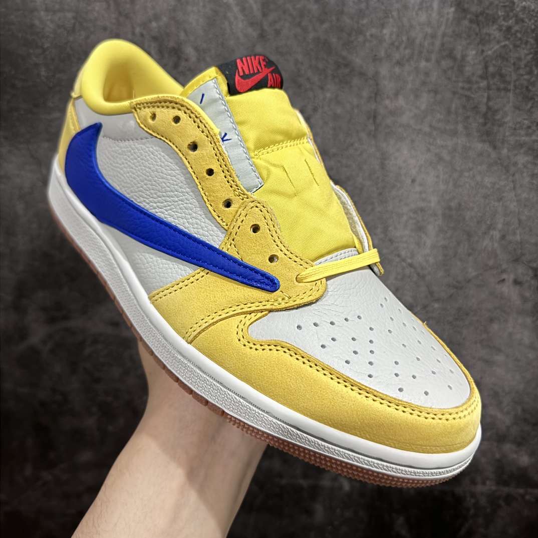 图片[3]-【纯原X版】Travis Scott x Air Jordan AJ1 Low OG SP TS联名倒钩7.0低帮 黄蓝色 DZ4137-700n所有皮料均来自原厂 所有细节均多次校对n针车效果同步原鞋 刺绣拉到原厂定做n原楦原纸板开发 后跟弧度收口自然不对折极致一眼正品既视感 进口玻璃冲刀皮料裁剪零毛边承诺百分百一致原鞋 鞋面清洁度最高 QC检验标准 控制溢胶 鞋盒、防尘纸 配件鞋带 均采购来自原厂 尺码：36-47.5 编码：X10390420-莆田鞋批发中心