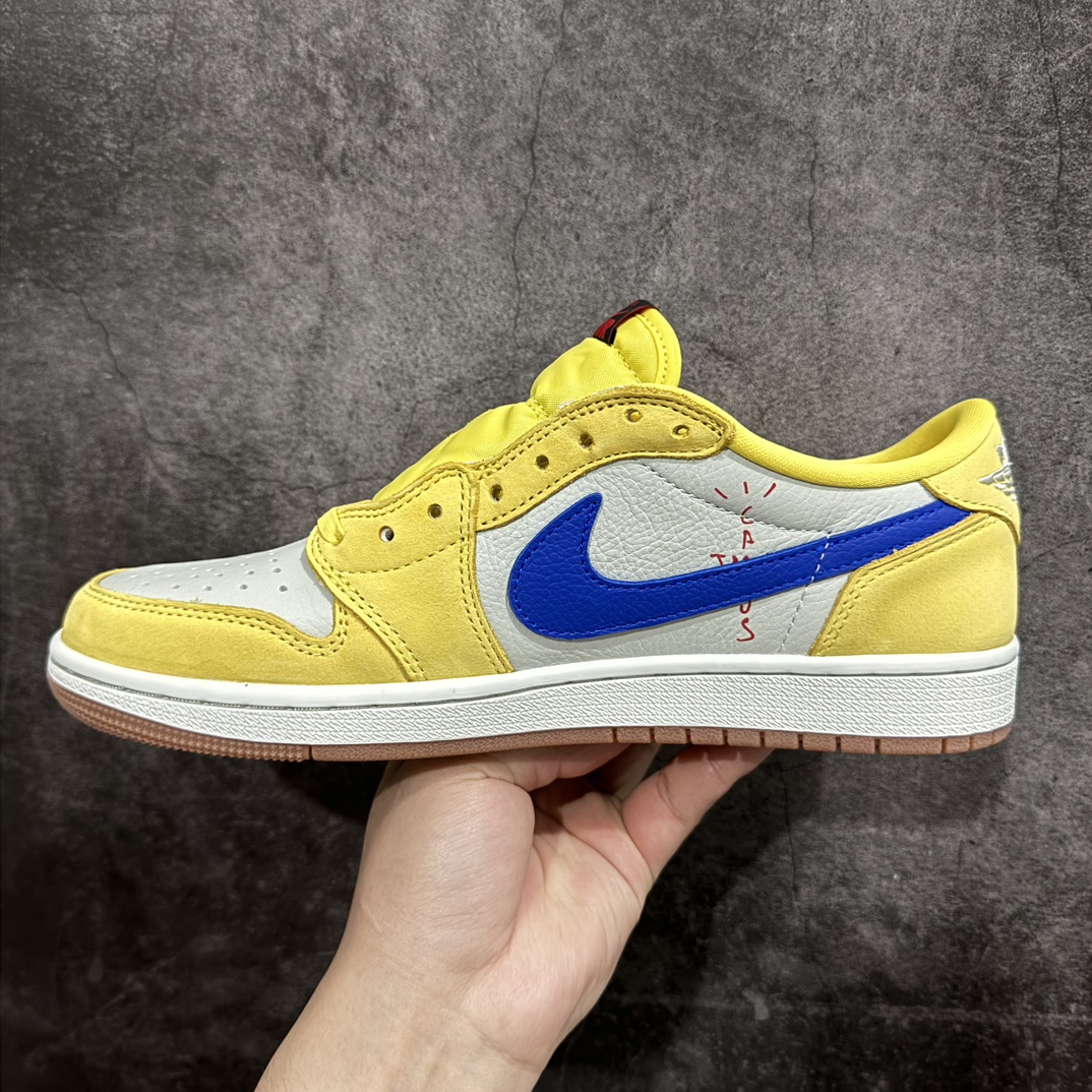 图片[2]-【纯原X版】Travis Scott x Air Jordan AJ1 Low OG SP TS联名倒钩7.0低帮 黄蓝色 DZ4137-700n所有皮料均来自原厂 所有细节均多次校对n针车效果同步原鞋 刺绣拉到原厂定做n原楦原纸板开发 后跟弧度收口自然不对折极致一眼正品既视感 进口玻璃冲刀皮料裁剪零毛边承诺百分百一致原鞋 鞋面清洁度最高 QC检验标准 控制溢胶 鞋盒、防尘纸 配件鞋带 均采购来自原厂 尺码：36-47.5 编码：X10390420-莆田鞋批发中心