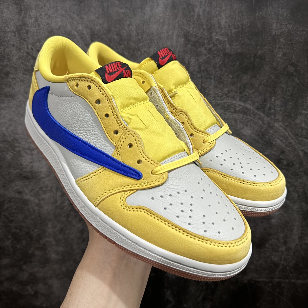 【纯原X版】Travis Scott x Air Jordan AJ1 Low OG SP TS联名倒钩7.0低帮 黄蓝色 DZ4137-700n所有皮料均来自原厂 所有细节均多次校对n针车效果同步原鞋 刺绣拉到原厂定做n原楦原纸板开发 后跟弧度收口自然不对折极致一眼正品既视感 进口玻璃冲刀皮料裁剪零毛边承诺百分百一致原鞋 鞋面清洁度最高 QC检验标准 控制溢胶 鞋盒、防尘纸 配件鞋带 均采购来自原厂 尺码：36-47.5 编码：X10390420-鞋库