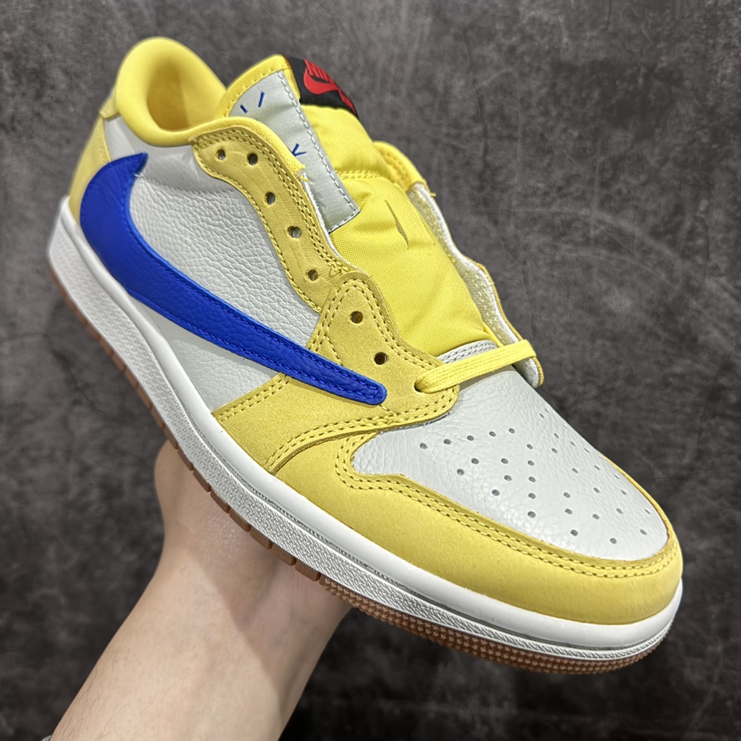 图片[3]-【老DT版】Travis Scott x Air Jordan AJ1 Low OG SP TS联名倒钩8.0低帮 黄蓝色 DZ4137-700n原盒原配 原厂拉帮工艺 针距密度一致 全新升级网板中底 原楦原纸板开发 后跟弧度收口自然不对折 极致一眼正品既视感 原厂皮料 进口玻璃冲刀皮料裁剪零毛边 承诺百分百一致原鞋 全鞋电脑针车工艺 鞋面清洁度最高QC检验标准 控制溢胶 原厂电绣工艺 鞋标鞋盒、防尘纸  均采购来自原厂SIZE：36 36.5 37.5 38 38.5 39 40 40.5 41 42 42.5 43 44 44.5 45 46 47.5 编码：T1390420-鞋库