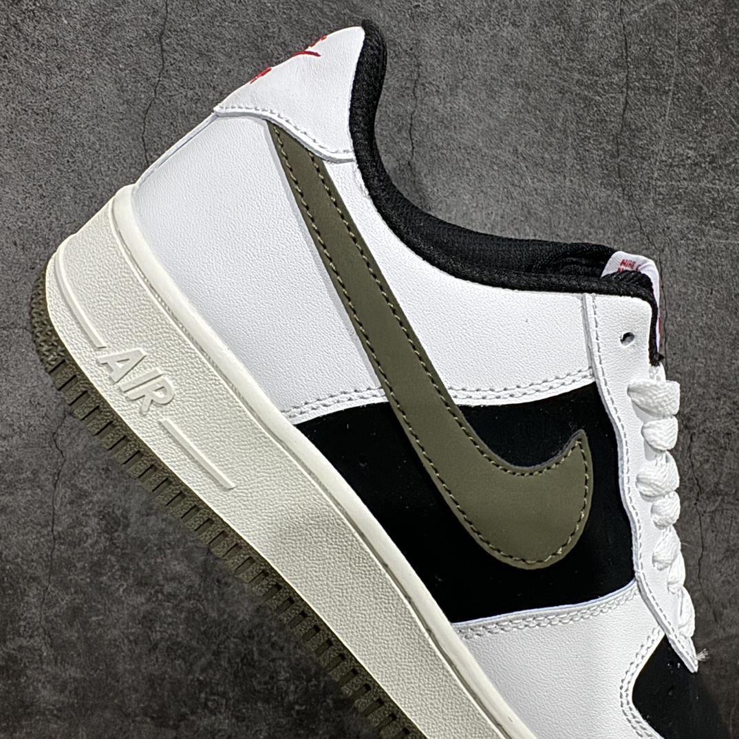 公司级NikeAirForce1Low07白黑军绿勾原楦头原纸板打造纯正低帮空军版型专注外贸渠道全掌内置