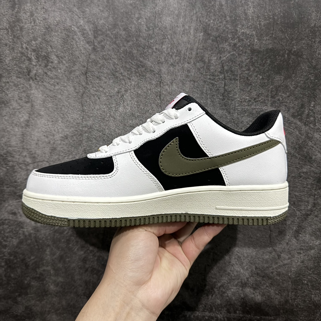 公司级NikeAirForce1Low07白黑军绿勾原楦头原纸板打造纯正低帮空军版型专注外贸渠道全掌内置