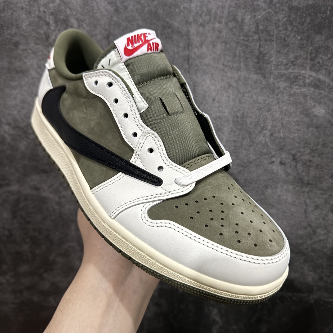 纯原版TravisScottxAirJordanAJ1LowOGSPTS联名军绿倒钩7.0低帮DM786