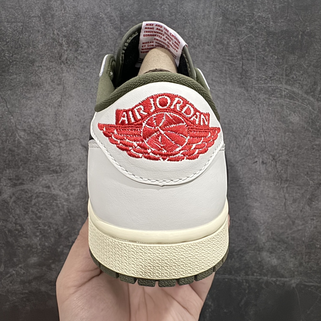 纯原版TravisScottxAirJordanAJ1LowOGSPTS联名军绿倒钩7.0低帮DM786