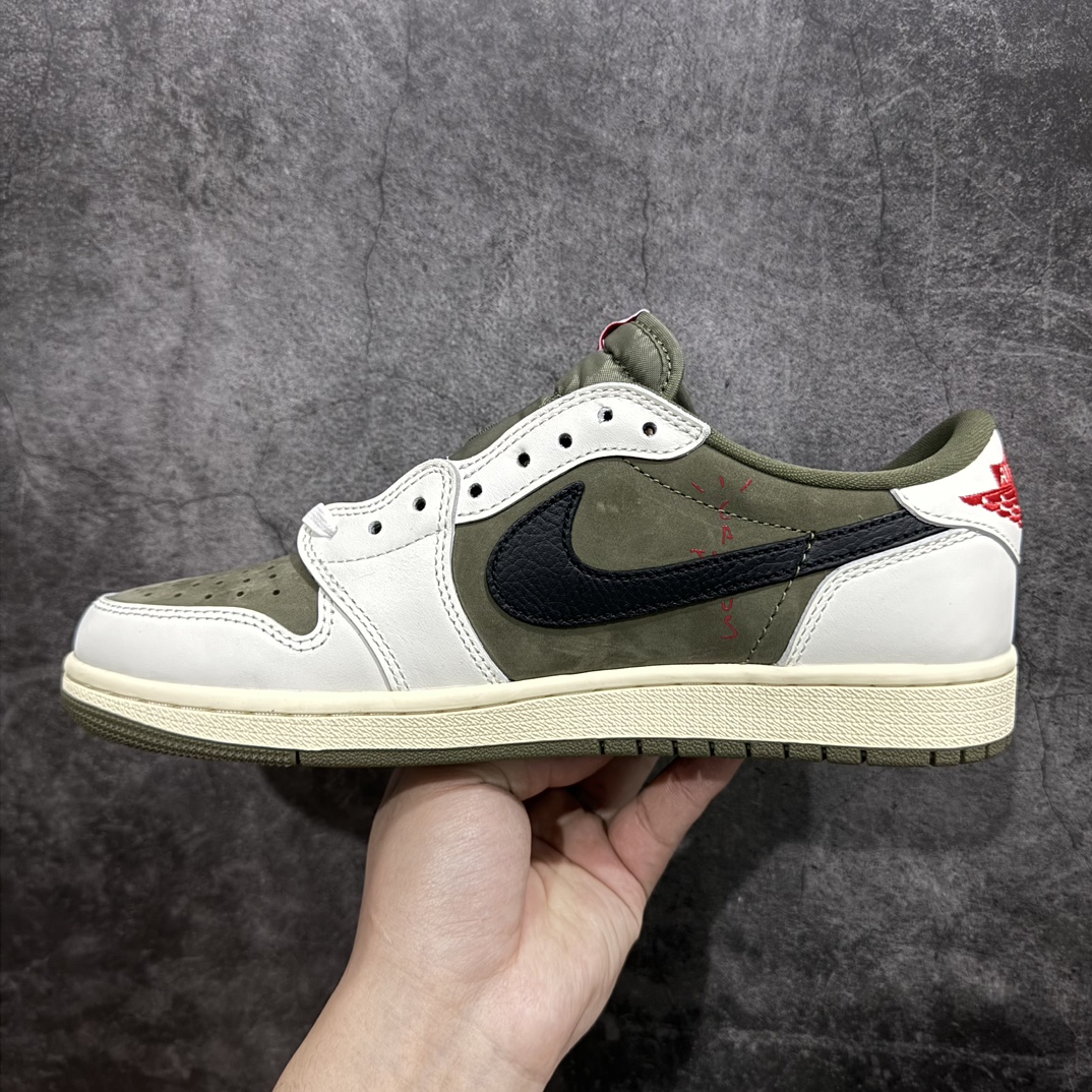 纯原版TravisScottxAirJordanAJ1LowOGSPTS联名军绿倒钩7.0低帮DM786