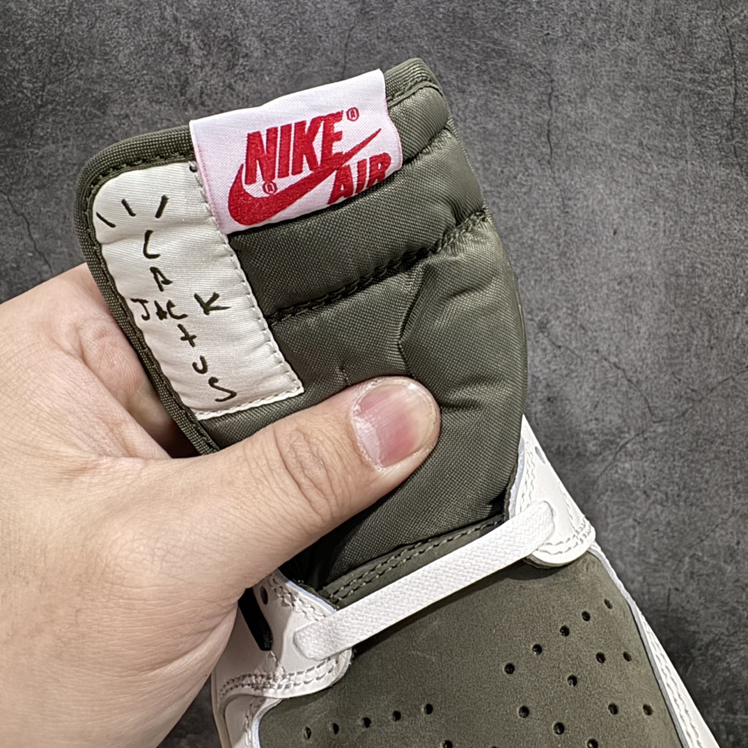 纯原版TravisScottxAirJordanAJ1LowOGSPTS联名军绿倒钩7.0低帮DM786