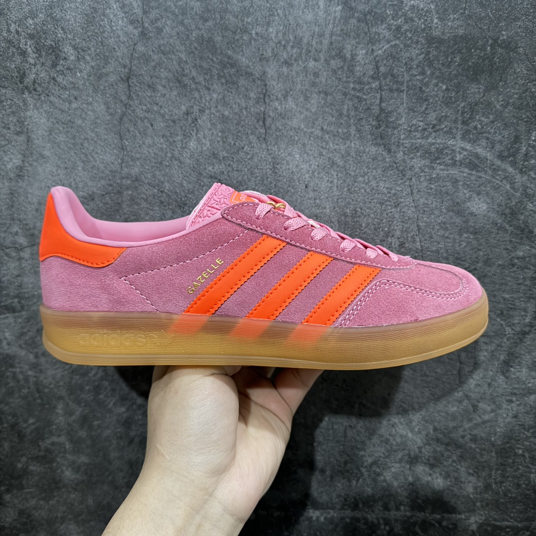 【正确版】阿迪达斯didas Gazelle Indoor Trainers 羚羊内训系列低帮复古百搭休闲运动德训风板鞋“翻毛束粉红橘n女鞋半码制n原楦原纸版开发版型n采用翻毛皮组合纤维革鞋面材质#外置RB橡胶大底❗️ 尺码：35.5-45 编码：LDS210230n-莆田鞋批发中心