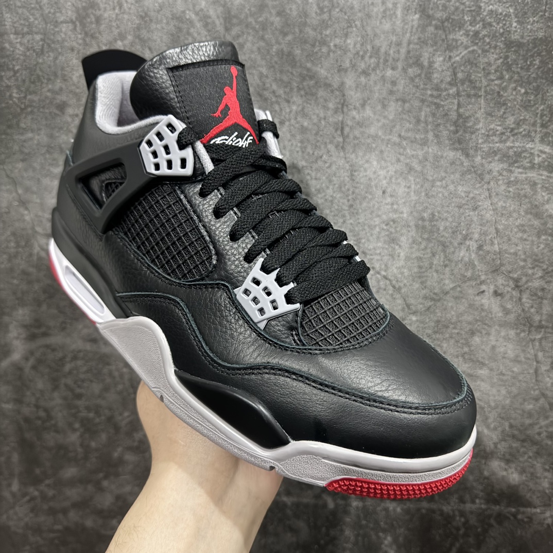 [GAT original leather version] Air Jordan AJ4 ”Bred Reimagined” black and red 2024 FV5029-006 for men and women