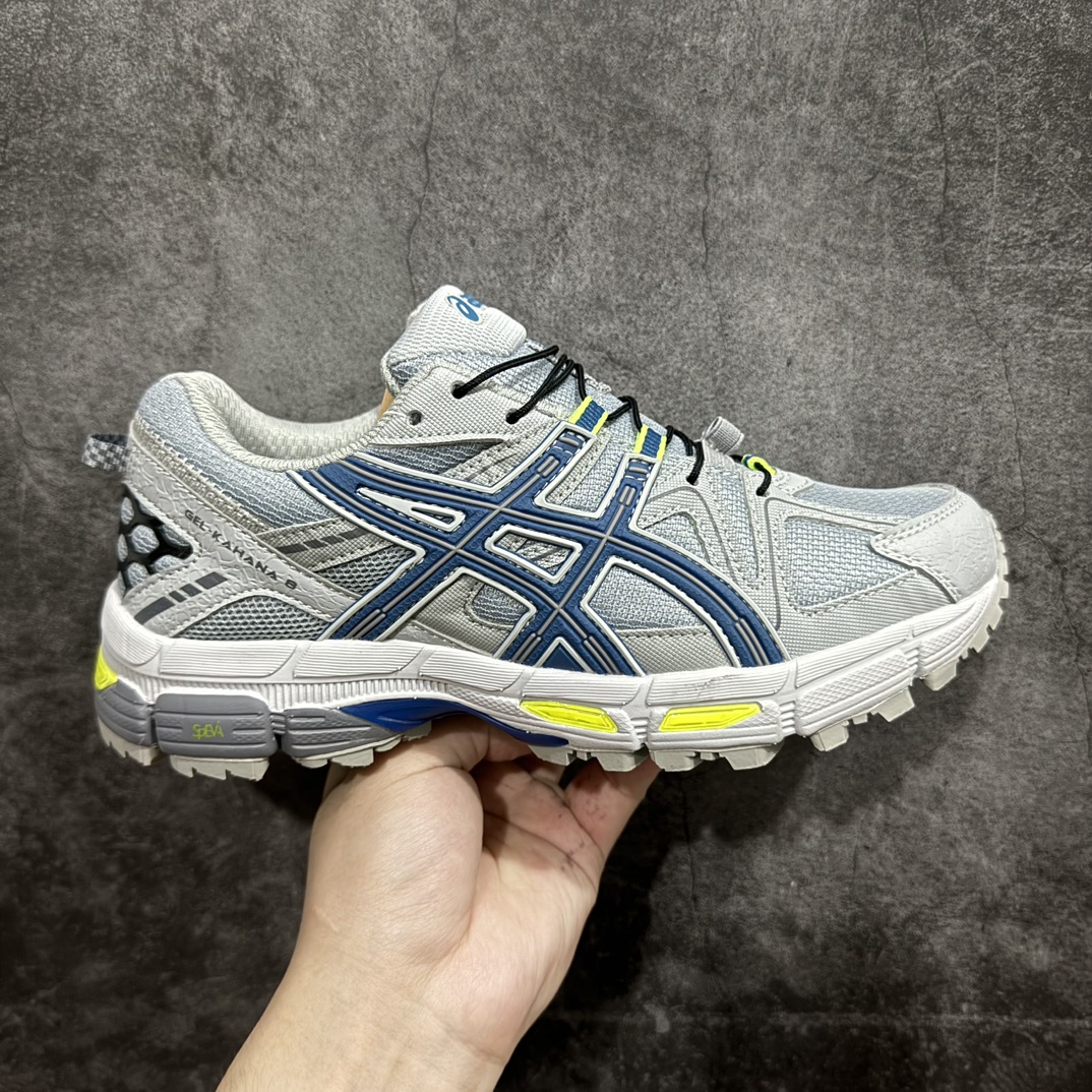 【公司级】ASICS 亚瑟士 GEL-KAHANA 8 男女鞋越野跑步鞋抓地稳定运动鞋缓震耐磨跑鞋码数36-45（带半码）nGEL-KAHANA系列为实用级越野跑鞋，融合机能和户外潮流强势回归，核心科技GEL内置于后跟，配合SPEVA弹性中底，减轻落地时地面对脚部的冲击力。中底内侧DYNAMIC DUOMAX 双密度防倾斜装置和中足补强结构，以及后跟几何形状构造，多方面支撑保护。AHAR耐磨橡胶大底，配合沟槽纹路设计，增强抓地力。n鞋底材质: 橡胶n封口类型: 系带式n靴筒高度: Low-Top 英寸n面料类型: 合成材料/网面鞋n后足GEL缓冲系统：减轻冲击时的冲击，实现平稳过渡。 编码：HH220240n-鞋库