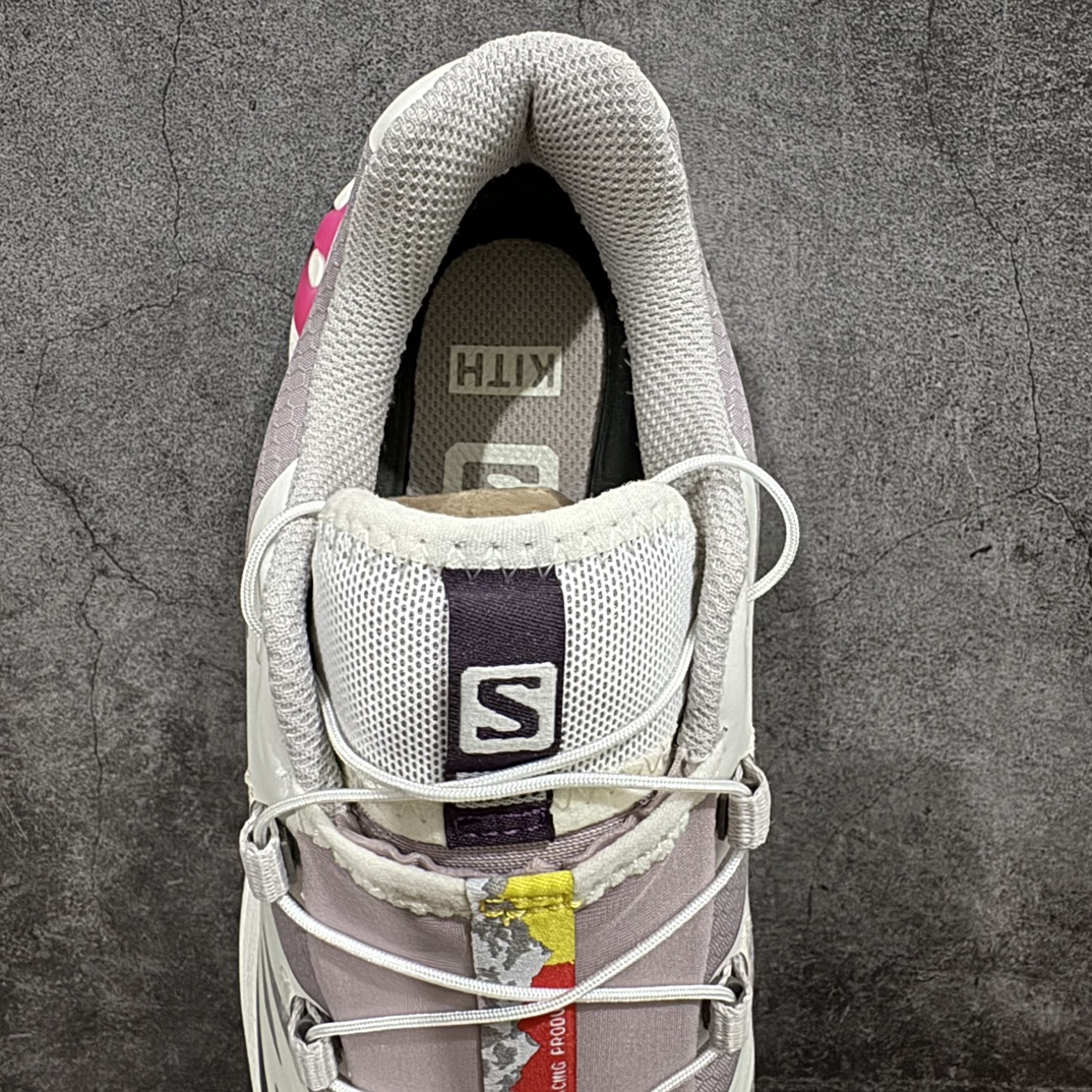 图片[8]-【绿X版】Kith x Salomon XT-6 Gore-Tex防水款n萨洛蒙复古潮流户外机能登山跑鞋 粉紫色n纯原外贸平台特供订单耗时半年巨作 全套原纸板楦头开发原厂特供网布配套加持 确保原汁原味n完美呈现版型 原档数据独家私模五层组合大底男女鞋同步官方开发至46.5原装Ortholite轻量化鞋垫 中底布带钢印编号原厂TPU锁扣 进口港宝加持后跟自然饱满 还原公司包裹性鞋面以“锯齿”状的包裹系统呈现在基色底之下加入了各种色点缀将公司的最新技术和时尚前卫的造型融入耐用的长跑款式中鞋面由 TPU 薄膜制成 并焊接在高耐磨网眼上 使其既时尚又坚固 由 ACS底盘支撑 可增强稳定性和支撑力 以及由橡胶凸耳 Contragrip外底覆盖的 EVA 缓冲中底 旨在应对崎岖的地形 鞋舌上的彩色Salomon 标签、Quicklace 系统以及鞋头、鞋舌和鞋跟上的附加品牌使细节更加完美 让穿着者可以轻松驾驭户外与通勤下的任何运动生活场景 无缝鞋身户外随意纵横 颜值与脚感兼备 出街通勤 绝对非常吸睛 你值得拥有 尺码：36 36.5 37.5 38 38.5 39 40 40.5 41 42 42.5 43 44 44.5 45 46 46.5 编码：SLM380400-鞋库