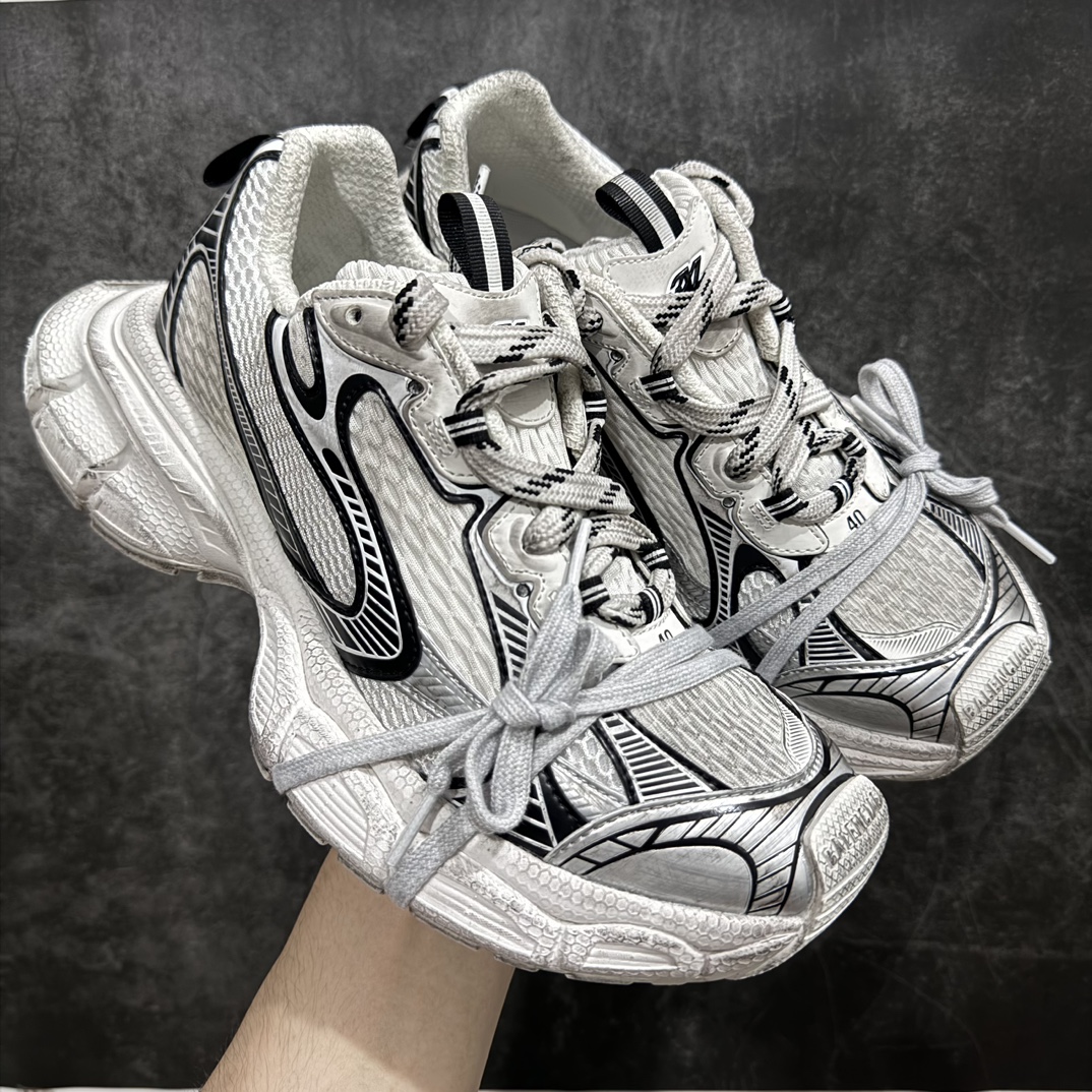 顶版BALENCIAGA3XLSneakers巴黎世家十代网布系带低帮走秀复古老爹鞋白色全套原纸板楦头开