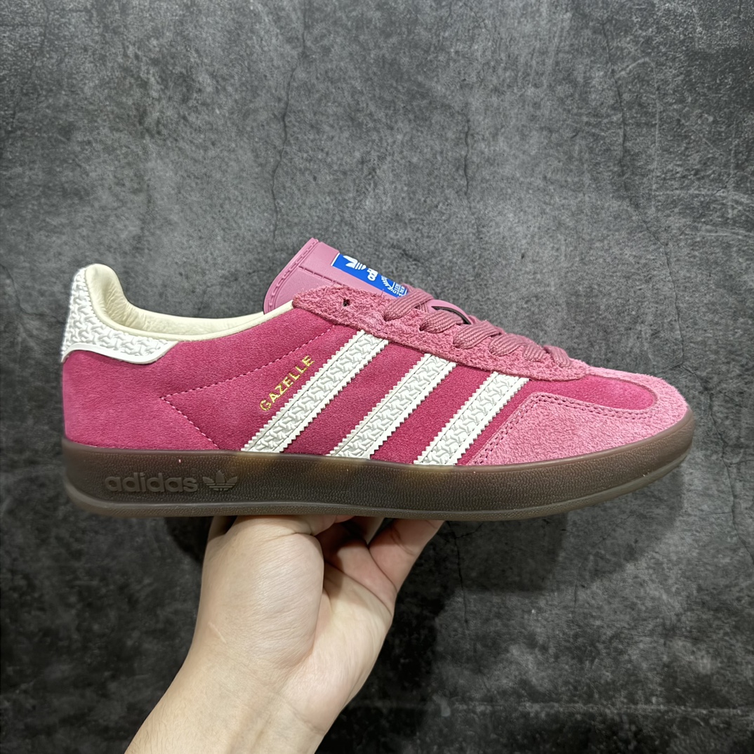 纯原版AdidasOriginalsGazelleIndoor防滑低帮T头德训鞋GZ复古系列白粉红草莓熊