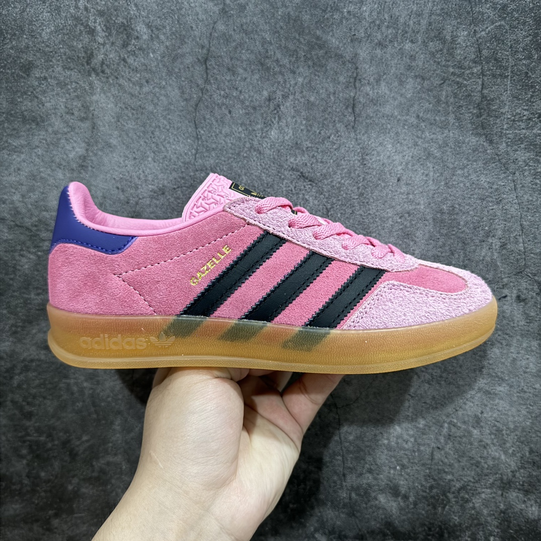 纯原版AdidasOriginalsGazelleIndoor防滑低帮T头德训鞋GZ复古系列粉黑IE70