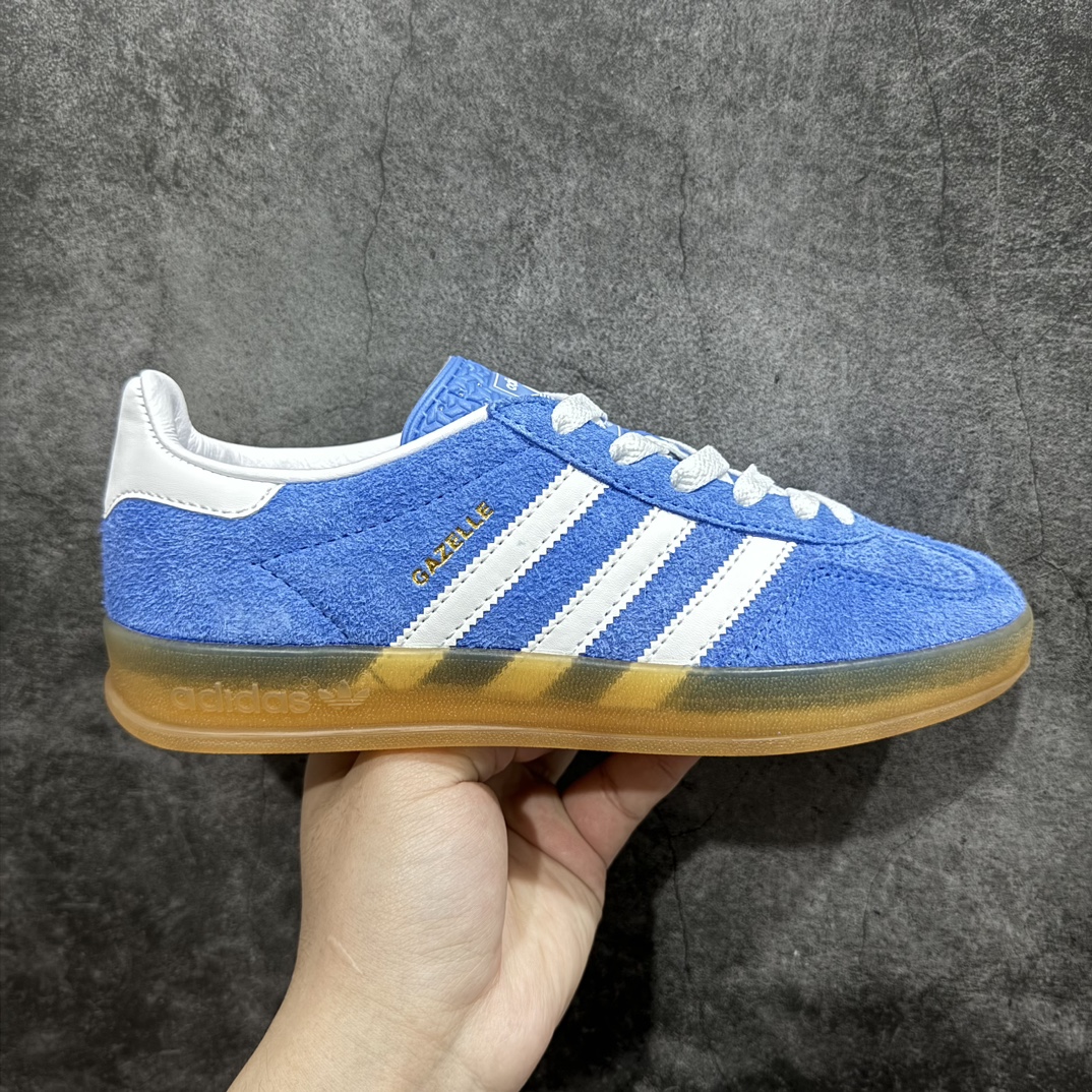 纯原版AdidasOriginalsGazelleIndoor防滑低帮T头德训鞋GZ复古系列蓝白HQ87