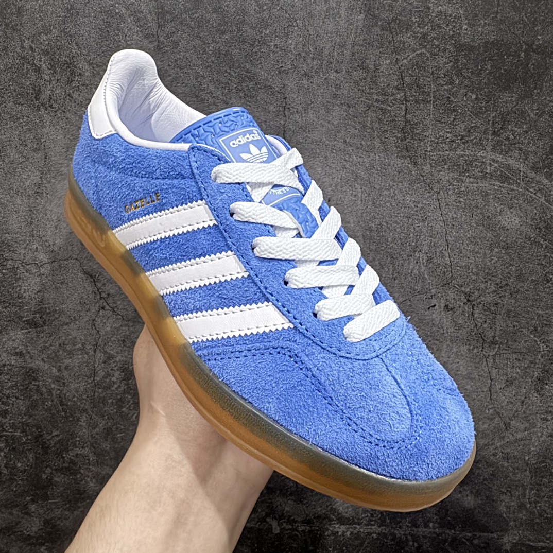 纯原版AdidasOriginalsGazelleIndoor防滑低帮T头德训鞋GZ复古系列蓝白HQ87