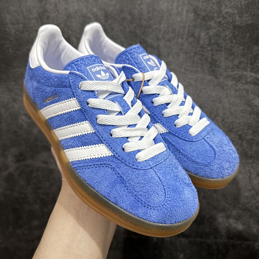 纯原版AdidasOriginalsGazelleIndoor防滑低帮T头德训鞋GZ复古系列蓝白HQ87