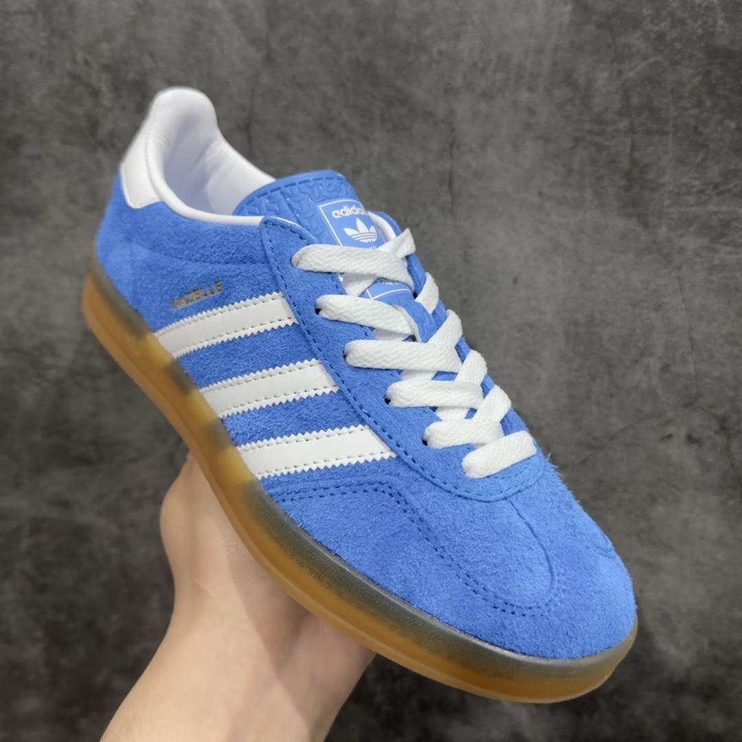 纯原版AdidasOriginalsGazelleIndoor防滑低帮T头德训鞋GZ复古系列蓝白HQ87