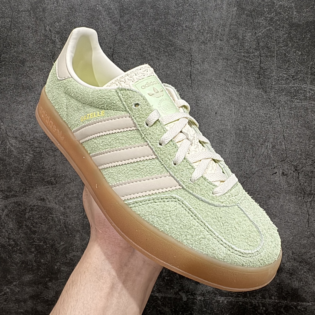 纯原版AdidasOriginalsGazelleIndoor防滑低帮T头德训鞋GZ复古系列淡绿色IE2