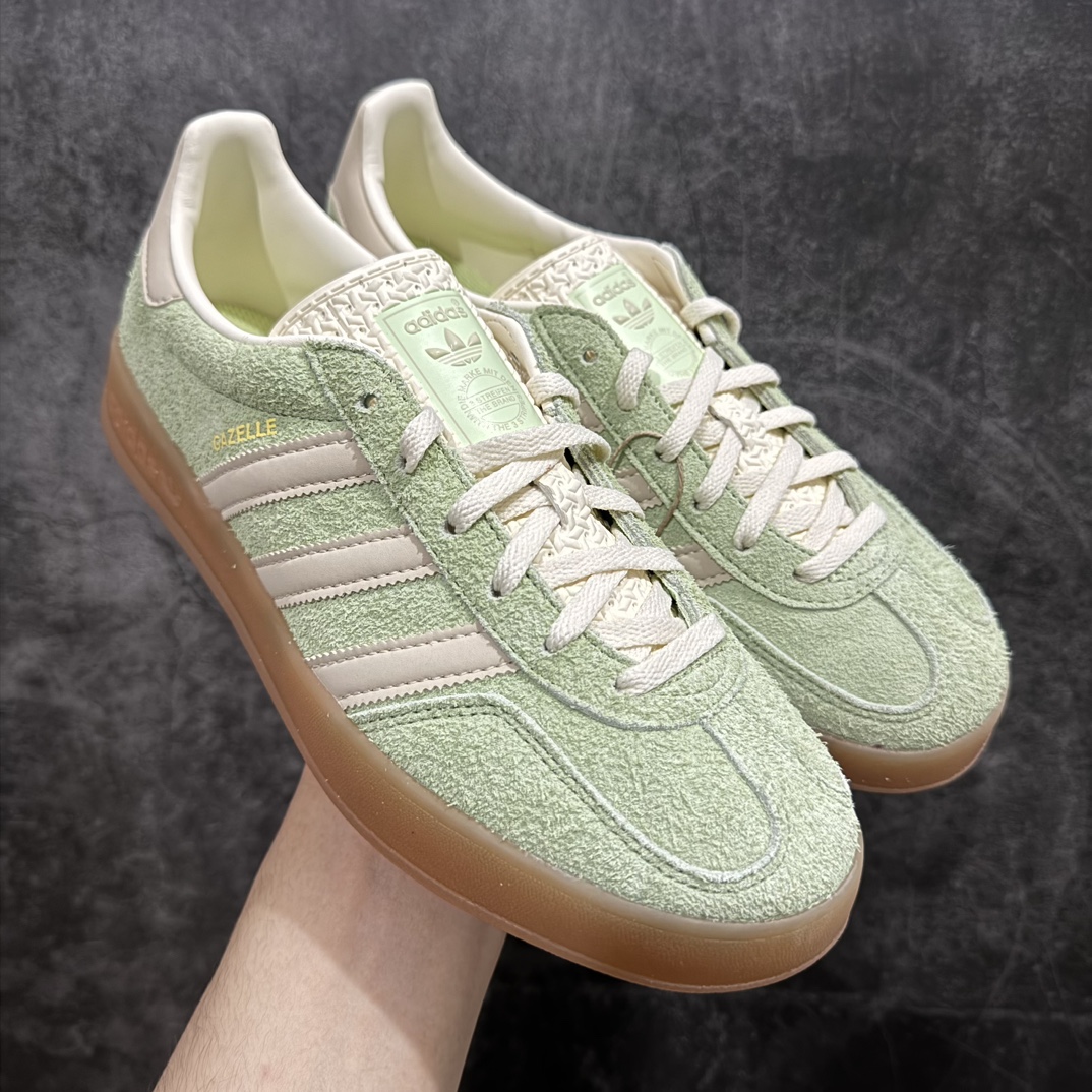 纯原版AdidasOriginalsGazelleIndoor防滑低帮T头德训鞋GZ复古系列淡绿色IE2