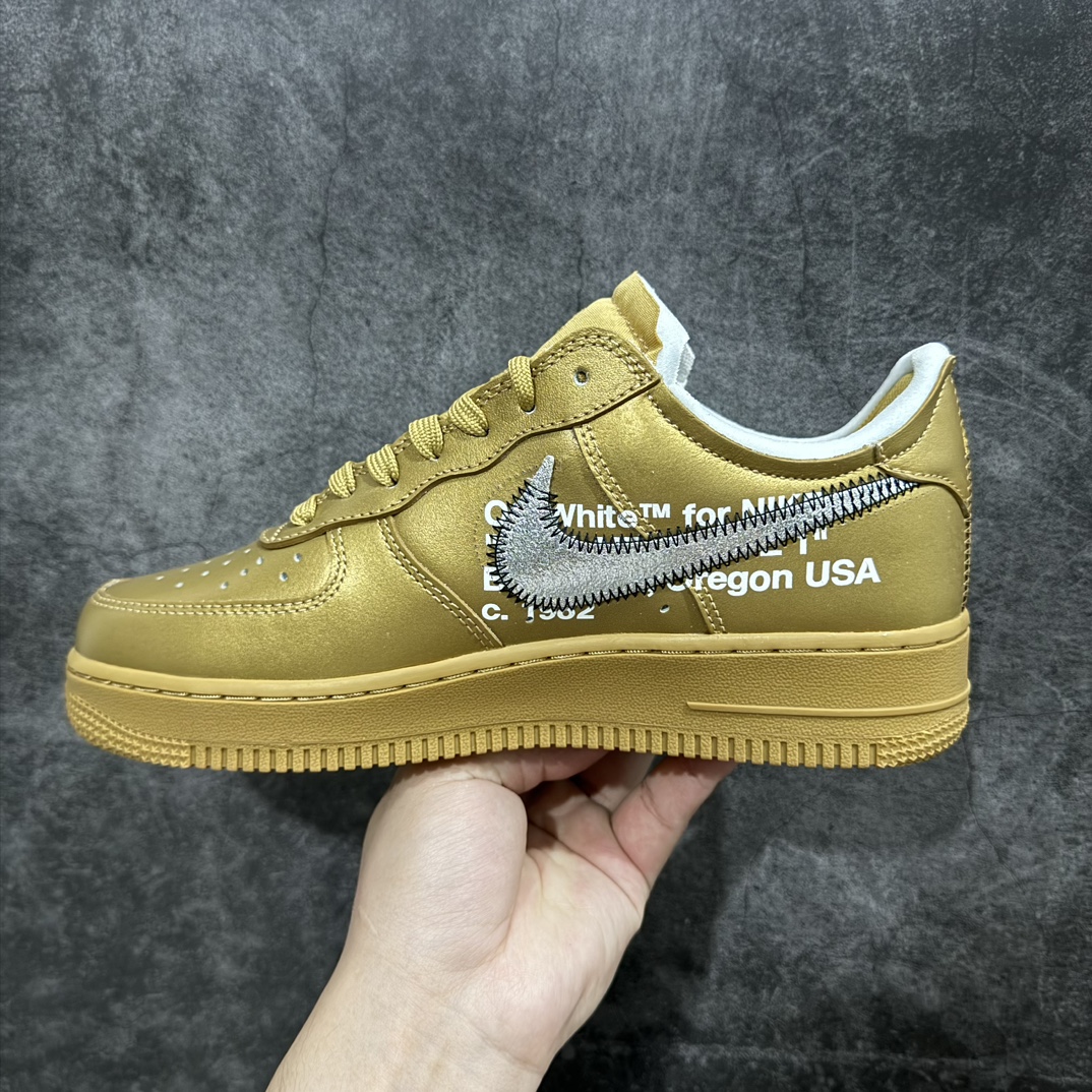 图片[2]-【纯原H12版】Off-White x NK Air Force 1 \”Gold”空军一号 OW联名金色艺术馆 AO4297-800 全套原原楦纸版开发 越南原大装底 重金采购原厂Prime Asia贝利进口皮料 内侧标语字体三段大小 原厂油墨加持 色泽亮度 高频效果一致 全鞋电脑针车 工整有序 视觉效果满分 原厂拉帮手法 标准四线 密度针距针孔大小控制到位 原装反口里网布海绵 正确卡色网眼大小 原厂港宝加持完美还原灵魂版型 原盒原配从里到外百分百还原 内置Sole气垫 中底白色背胶SIZE：39 40 40.5 41 42 42.5 43 44 44.5 45 46 47.5 编码：DF350400-莆田鞋批发中心