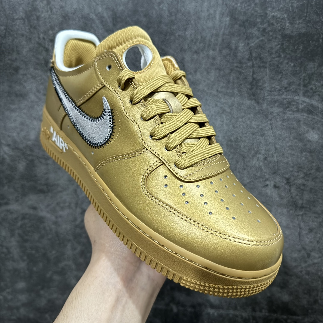 图片[3]-【纯原H12版】Off-White x NK Air Force 1 \”Gold”空军一号 OW联名金色艺术馆 AO4297-800 全套原原楦纸版开发 越南原大装底 重金采购原厂Prime Asia贝利进口皮料 内侧标语字体三段大小 原厂油墨加持 色泽亮度 高频效果一致 全鞋电脑针车 工整有序 视觉效果满分 原厂拉帮手法 标准四线 密度针距针孔大小控制到位 原装反口里网布海绵 正确卡色网眼大小 原厂港宝加持完美还原灵魂版型 原盒原配从里到外百分百还原 内置Sole气垫 中底白色背胶SIZE：39 40 40.5 41 42 42.5 43 44 44.5 45 46 47.5 编码：DF350400-莆田鞋批发中心