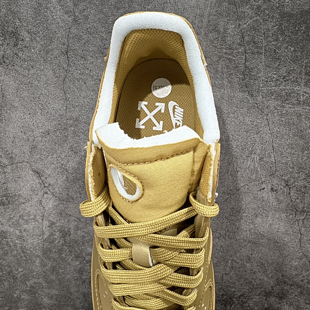 图片[8]-【纯原H12版】Off-White x NK Air Force 1 \”Gold”空军一号 OW联名金色艺术馆 AO4297-800 全套原原楦纸版开发 越南原大装底 重金采购原厂Prime Asia贝利进口皮料 内侧标语字体三段大小 原厂油墨加持 色泽亮度 高频效果一致 全鞋电脑针车 工整有序 视觉效果满分 原厂拉帮手法 标准四线 密度针距针孔大小控制到位 原装反口里网布海绵 正确卡色网眼大小 原厂港宝加持完美还原灵魂版型 原盒原配从里到外百分百还原 内置Sole气垫 中底白色背胶SIZE：39 40 40.5 41 42 42.5 43 44 44.5 45 46 47.5 编码：DF350400-莆田鞋批发中心