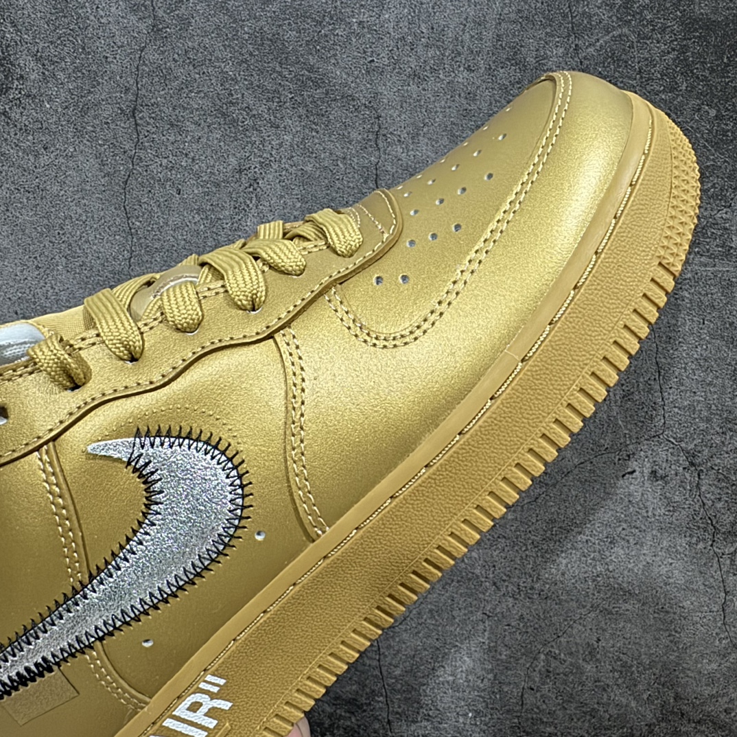 图片[6]-【纯原H12版】Off-White x NK Air Force 1 \”Gold”空军一号 OW联名金色艺术馆 AO4297-800 全套原原楦纸版开发 越南原大装底 重金采购原厂Prime Asia贝利进口皮料 内侧标语字体三段大小 原厂油墨加持 色泽亮度 高频效果一致 全鞋电脑针车 工整有序 视觉效果满分 原厂拉帮手法 标准四线 密度针距针孔大小控制到位 原装反口里网布海绵 正确卡色网眼大小 原厂港宝加持完美还原灵魂版型 原盒原配从里到外百分百还原 内置Sole气垫 中底白色背胶SIZE：39 40 40.5 41 42 42.5 43 44 44.5 45 46 47.5 编码：DF350400-莆田鞋批发中心