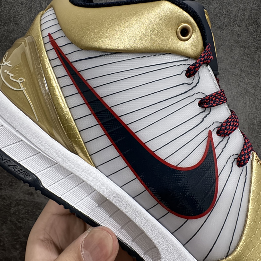 图片[3]-【S2纯原】NK ZOOM KOBE 4 Protro \”Gold Medal\” 白黑金 S2纯原生产线 科比四代 白黑金 #Zoom Turbo气垫➕后掌EVA缓震 实战配置直接拉满 #原楦纸板开发 鞋身流线型、后跟塑形，区分土肥圆 #原档数据3D打印 鞋面细节匹配原版 #全身鞋材卡料色独家定制 唯一正确喷漆SWOOSH #NK专利Flyknit飞线科技，给予鞋身足够抗扭矩力 #真实底模最大48.5 实战利器 专供海外市场 尺码：40 40.5 41 42 42.5 43 44 44.5 45 46 47.5 48.5 （脚宽、脚胖 建议买大半码）-选品中心