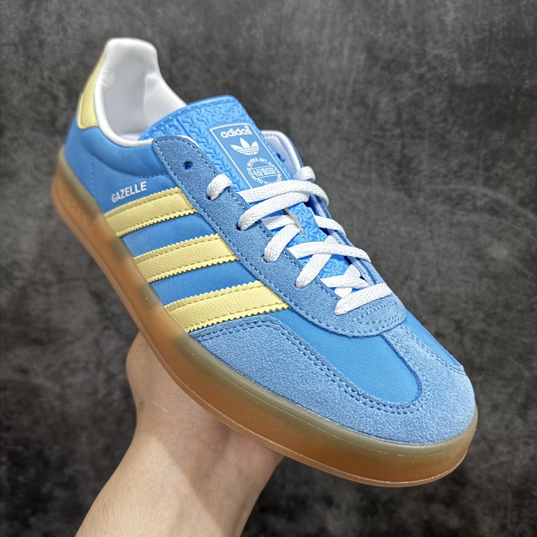 图片[3]-【渠道纯原版】AD Gazelle Indoor Trainers 羚羊内训系列低帮复古百搭休闲运动德训风板鞋 蓝黄生胶 IE2960n市场最高版本 完美还原zp细节，注意区别市场任何版本，完全不是一路货色‼️n全鞋原材料打造，无任何色差，正确鞋型，后跟港宝材料定型，正确微透生胶大底，反口内里头层细腻小牛皮，纸板中底 鞋垫背胶，侧面正确烫金压印字母，所有细节完美还原‼️ 尺码：35 36 36.5 37 38 38.5 39 40 40.5 41 42 42.5 43 44 44.5 45 编码：NM250270-鞋库