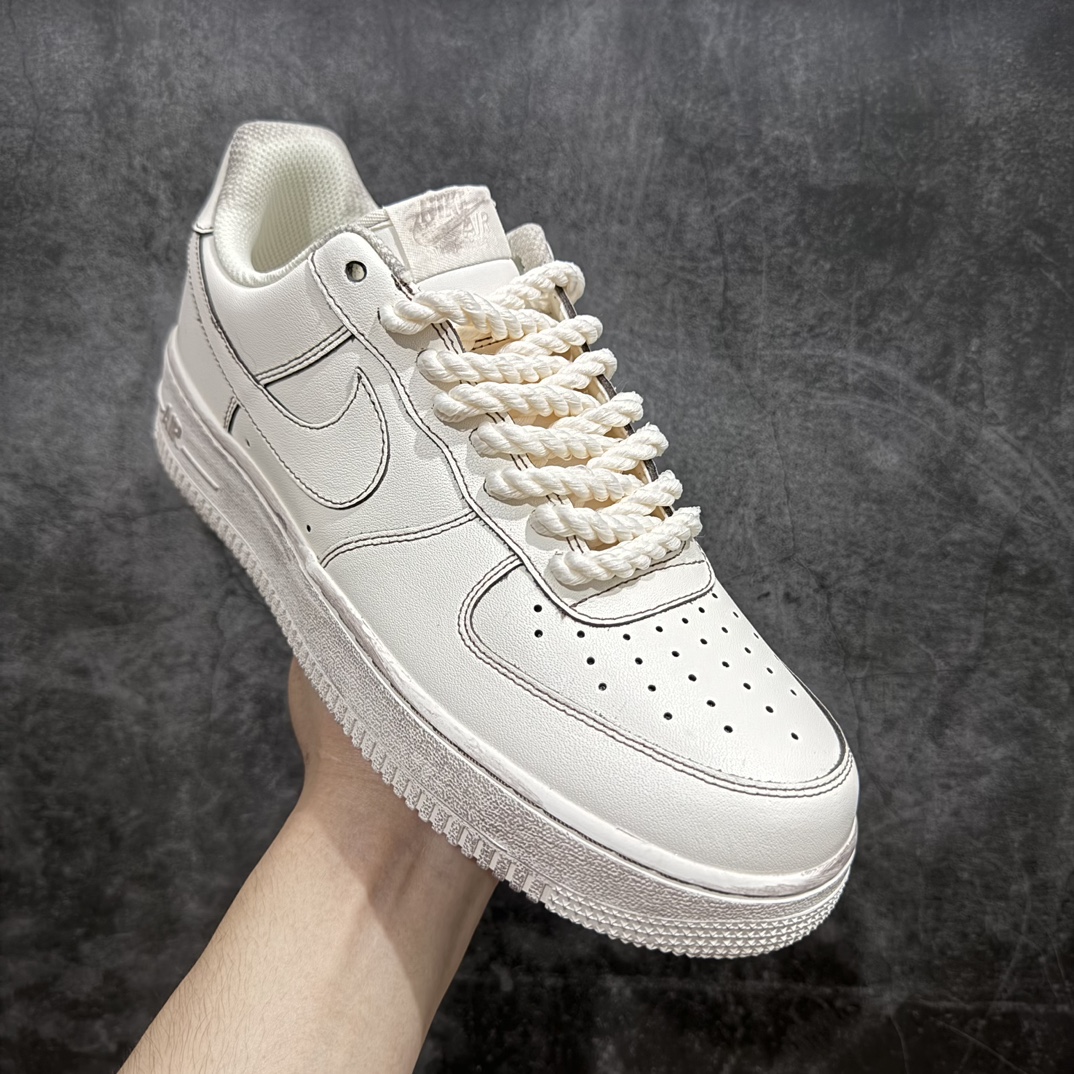 240 【定制款】Nike By You Air Force 1'07 Low Retro SP空军一号低帮板鞋“米白黑做旧麻绳粗鞋带”315122-333