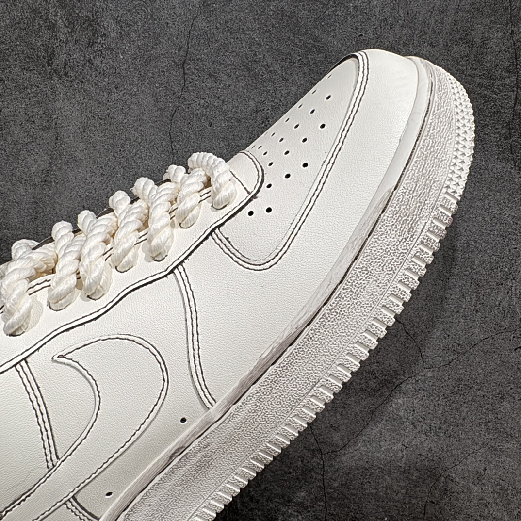 240 【定制款】Nike By You Air Force 1'07 Low Retro SP空军一号低帮板鞋“米白黑做旧麻绳粗鞋带”315122-333